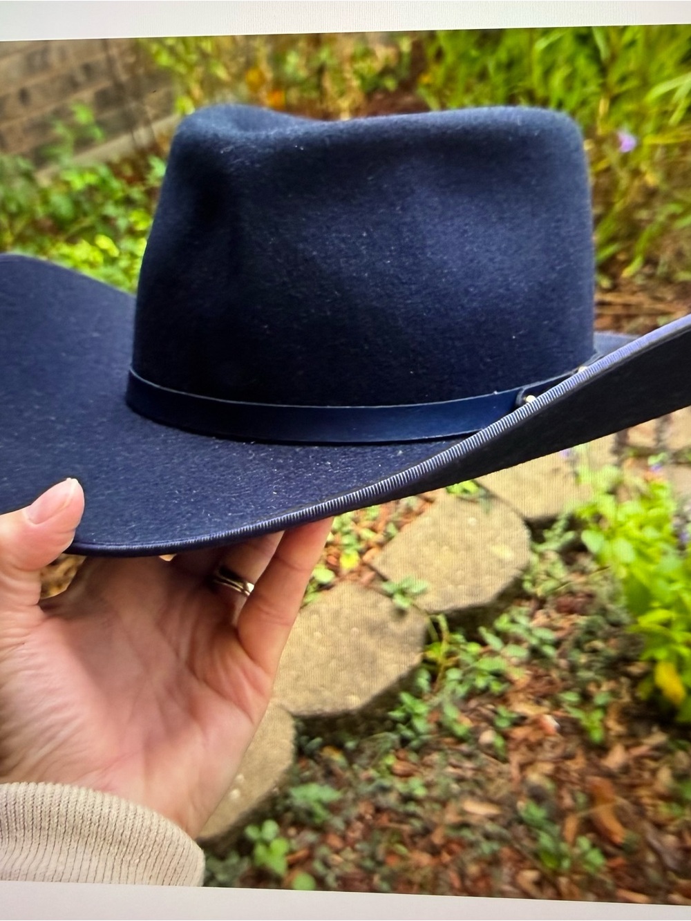 Stetson Dark Blue Felt Western Fedora with Leather Band